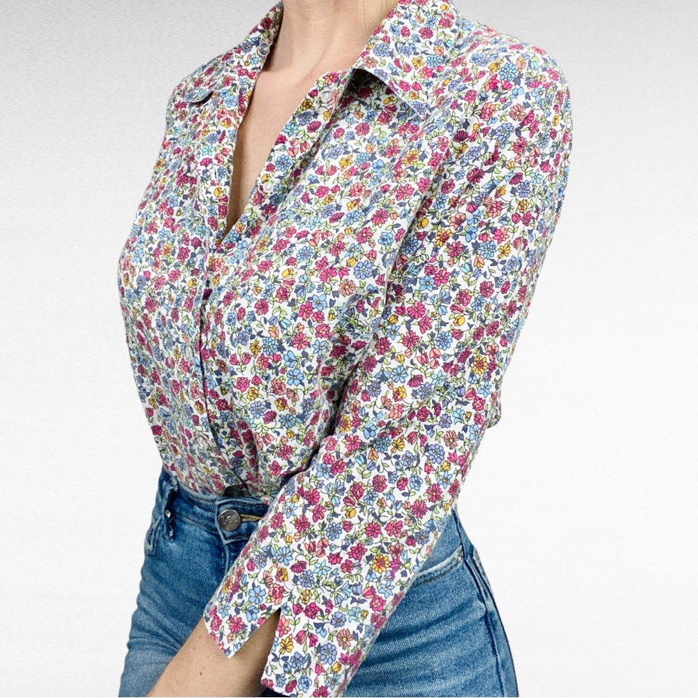 VINTAGE | City Blues by Koret Colorful Ditsy Florals Bohemian Button Down Shirt